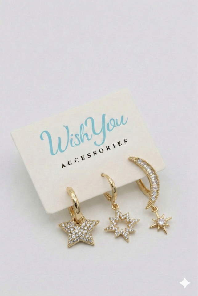 Ay Yıldız Gold 3'lü Küpe Seti