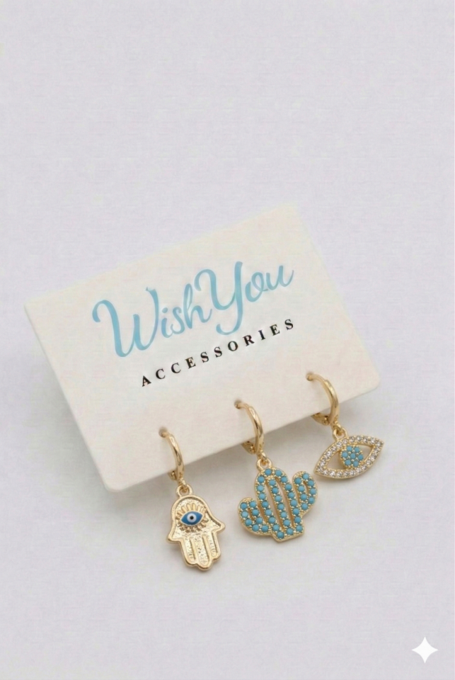 Kaktüs Gold 3'lü Küpe Seti