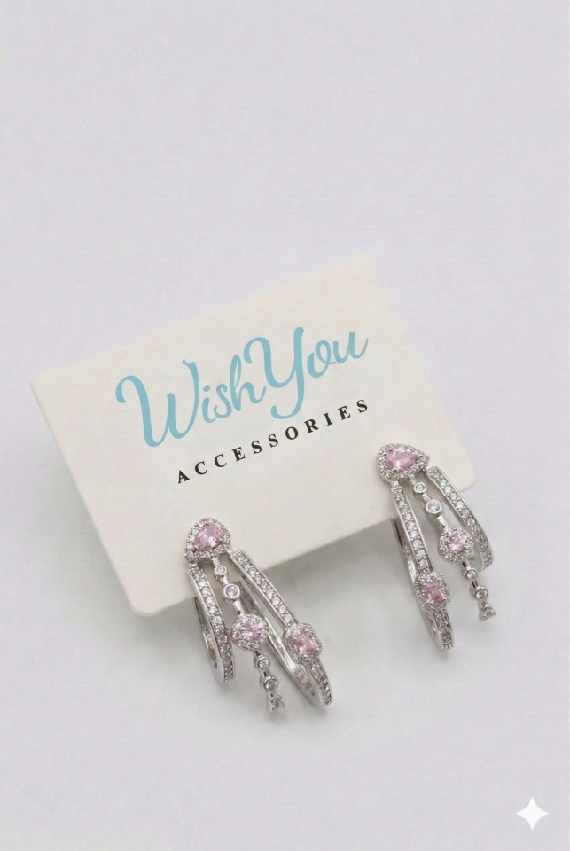 Pink Stone 3'lü Halka Küpe