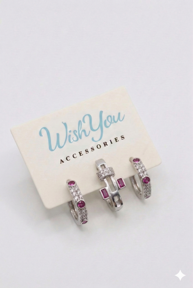 Pembe Taş 3'lü Küpe Seti