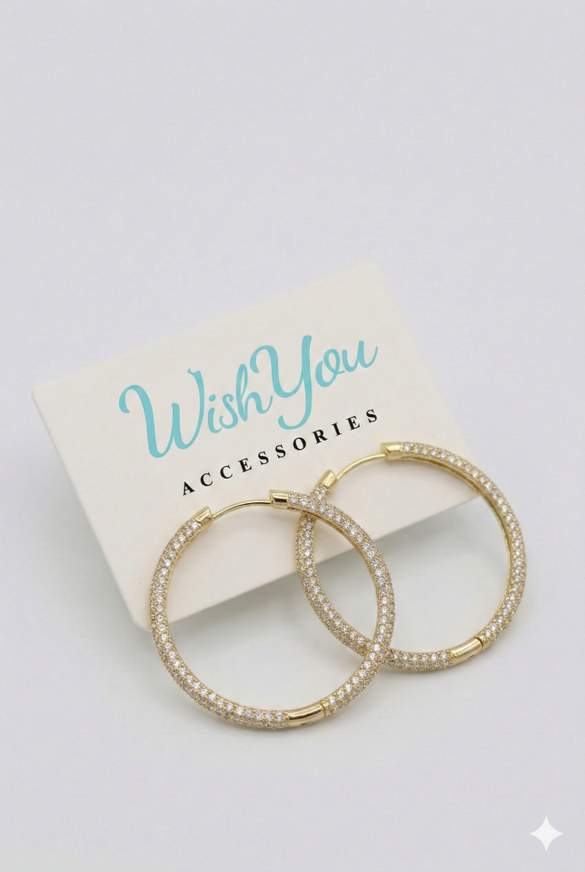 Taşlı Gold Halka Küpe