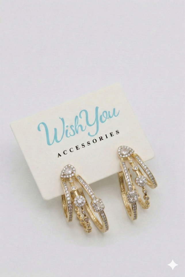 3 Sıralı Gold Halka Küpe