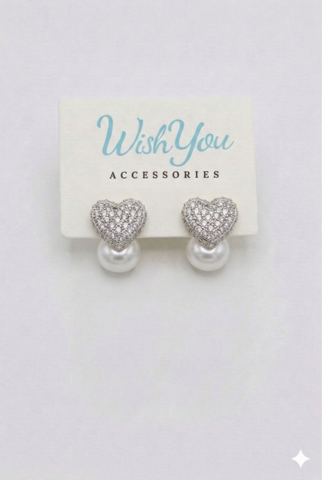 Çift Yönlü İncili Kalp Küpe