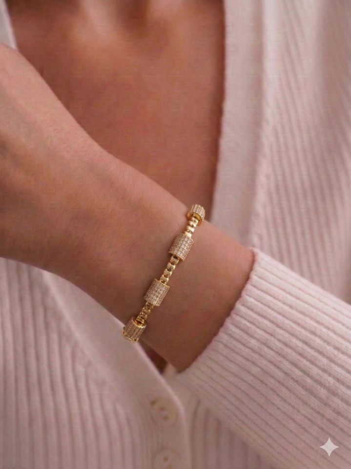 Çelik Gold Silindir Taşlı Bileklik