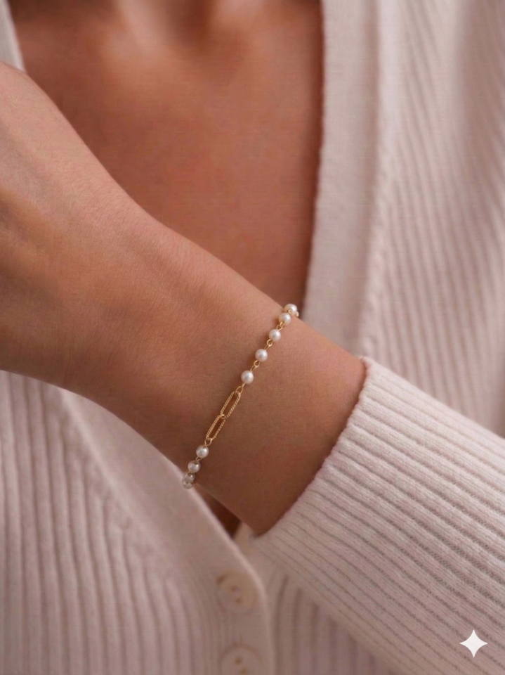 İncili İnce Gold Bileklik