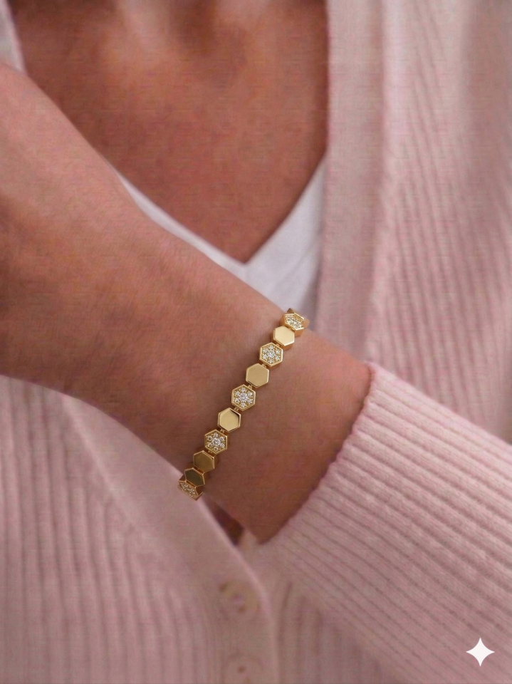 Petek Taşlı Gold Bileklik