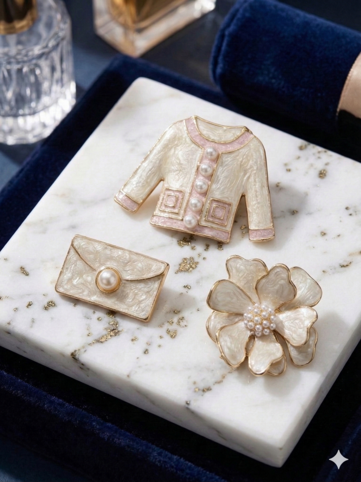 Ekru Vip Üçlü Broş Takımı