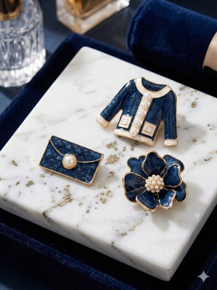 Lacivert Sedefli Vip Üçlü Broş Takımı