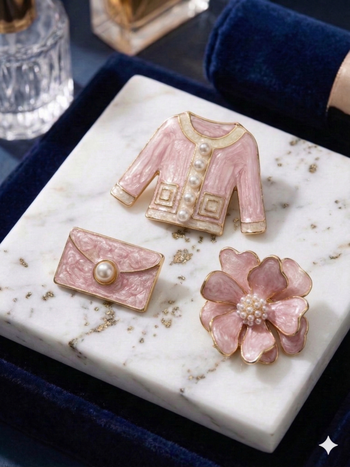 Pembe Sedefli Vip Üçlü Broş Takımı