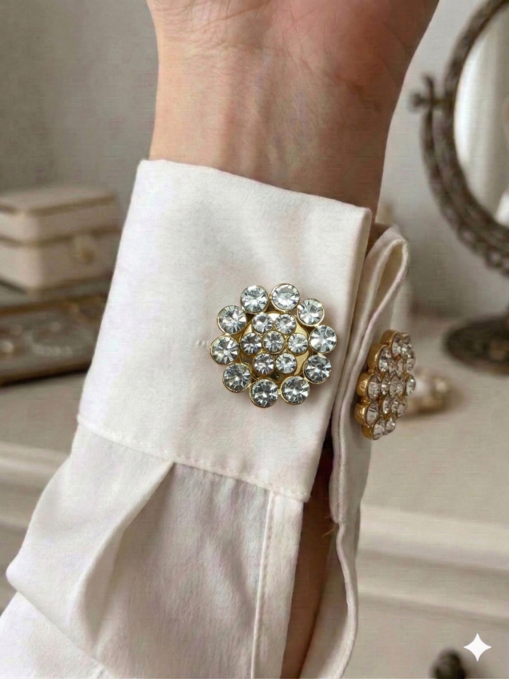 İri Taşlı Çiçek Düğme & Broş