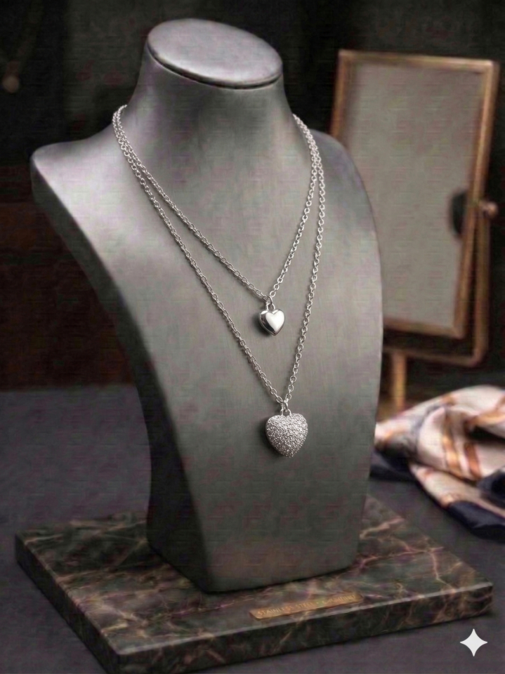 İKİLİ KALP SİLVER MİNİMAL KOLYE