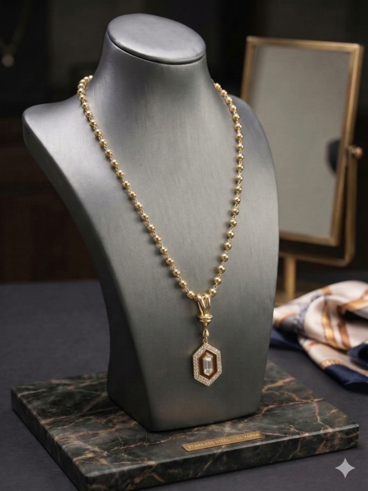 KAHVERENGİ TAŞLI ZİNCİR KOLYE 50 CM