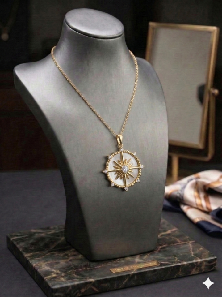 SEDEF TAŞLI PUSULA MİNİMAL KOLYE