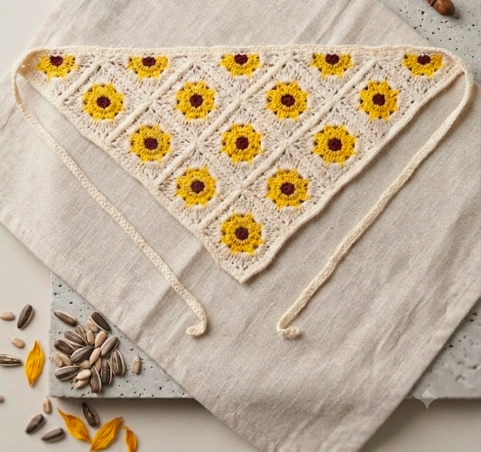 Bohem örme Ayçiçeği figürlü bandana