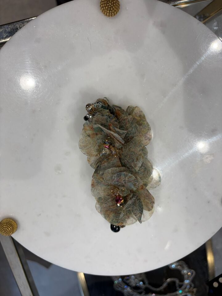 Yeşil Organze Kristal Taşlı VIP Muz Toka