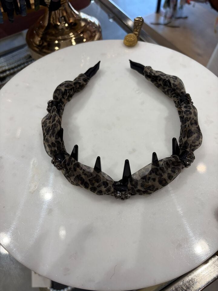 Leopar Organze Kristal Taşli Taç